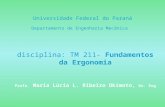 Universidade Federal do Paraná Departamento de Engenharia Mecânica disciplina: TM 211- Fundamentos da Ergonomia Profa. Maria Lúcia L. Ribeiro Okimoto,