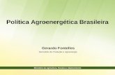 Política Agroenergética Brasileira Secretário de Produção e Agroenergia Gerardo Fontelles.
