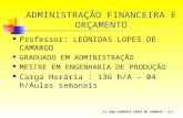 ADMINISTRAÇÃO FINANCEIRA E ORÇAMENTO Professor: LEONIDAS LOPES DE CAMARGO GRADUADO EM ADMINISTRAÇÃO MESTRE EM ENGENHARIA DE PRODUÇÃO Carga Horária : 136.