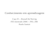 Conhecimento em aprendizagem Cap.19 -- Russell & Norvig FEI mestrado 2006 -- PEL 208 Paulo Santos.