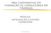 Prof. Carlos Costa1 MBA CORPORATIVO EM FORMAÇÃO DE CONSULTORES EM FINANÇAS MÓDULO: INTRODUÇÃO À GESTÃO FINANCEIRA.