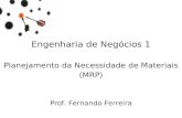 Engenharia de Negócios 1 Planejamento da Necessidade de Materiais (MRP) Prof. Fernando Ferreira.