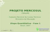 PROJETO MERCOSUL CNPq/MS Cadastro Nacional de Cursos Técnicos Ministério da Educação Etapa Quantitativa - Fase 1 Brasil, 2007.