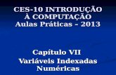 CES-10 INTRODUÇÃO À COMPUTAÇÃO Aulas Práticas – 2013 Capítulo VII Variáveis Indexadas Numéricas.
