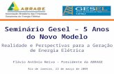 Seminário Gesel – 5 Anos do Novo Modelo Realidade e Perspectivas para a Geração de Energia Elétrica Flávio Antônio Neiva – Presidente da ABRAGE Rio de.