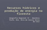 Recursos hídricos e produção de energia na floresta Geografia Regional IV – Amazônia Profa. Dra. Rita de Cássia Ariza da Cruz.