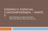 DINÂMICA ESPACIAL CONTEMPORÂNEA – PARTE II Regionalização do Espaço Brasileiro Profa. Dra. Rita de Cássia Ariza da Cruz.