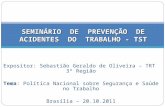 Expositor: Sebastião Geraldo de Oliveira – TRT 3ª Região Tema: Política Nacional sobre Segurança e Saúde no Trabalho Brasília – 20.10.2011 SEMINÁRIO DE.