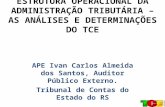 ESTRUTURA OPERACIONAL DA ADMINISTRAÇÃO TRIBUTÁRIA – AS ANÁLISES E DETERMINAÇÕES DO TCE APE Ivan Carlos Almeida dos Santos, Auditor Público Externo. Tribunal.