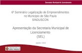 Secretaria Municipal de Licenciamento 6º Seminário Legalização de Empreendimentos no Município de São Paulo SINDUSCON Apresentação da Secretaria Municipal.