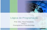 Lógica de Programação Prof. Msc. Raul Paradeda Aula 3 Fluxograma e Pseudocódigo.