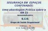 SEGURANÇA EM ESPAÇOS CONFINADOS: Uma abordagem Prática sobre a NR 33 Apresentação para o G.S.O. Grupo de Saúde Ocupacional Itumbiara – GO 23 de fevereiro.