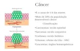Câncer É a causa de 1/4 das mortes Mais de 50% da populalação desenvolverá câncer Classificação: Carcinomas: tecido epitelial Sarcomas: tecido conjuntivo.