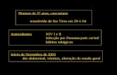 Homem de 37 anos, caucasiano transferido de Sto Tirso em 29-1-04 AntecedentesHIV I e II infecção por Pneumocystis carinii hábitos tabágicos Início de Novembro.