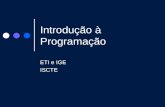 Introdução à Programação ETI e IGE ISCTE. 2003/2004 Introdução à Programação 2 Docentes Manuel Menezes de Sequeira Joaquim Esmerado Maria Albuquerque.