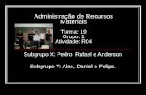 Administração de Recursos Materiais Turma: 19 Grupo: 1 Atividade: R04 Subgrupo X: Pedro, Rafael e Anderson Subgrupo Y: Alex, Daniel e Felipe.