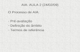 AIA: AULA 2 (24/02/09) O Processo de AIA: - Pré-avaliação - Definição do âmbito - Termos de referência.