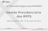 13º Seminário Regional da AMIPREM Gestão Previdenciária dos RPPS Belo Horizonte / MG, 14 de junho de 2013.