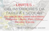 - LIMITES - DELIMITADORES DA TAREFA ESCOLAR Na relação dos pares educativos: Professor / Aluno; Pais / Filhos; Família / Escola Tânia Franck Garcia- SOE/2009.