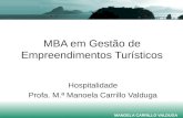 MBA em Gestão de Empreendimentos Turísticos Hospitalidade Profa. M.ª Manoela Carrillo Valduga E-mail: manoela@  MANOELA CARRILLO VALDUGA
