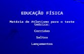 EDUCAÇÃO FÍSICA Matéria de Atletismo para o teste teórico: CorridasSaltosLançamentos.