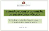 REUNIÃO SOBRE A EXPANSÃO DA DEFENSORIA PÚBLICA Atribuições e distribuição de cargos – atendimento multidisciplinar Maio de 2013.