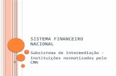 SISTEMA FINANCEIRO NACIONAL Subsistema de Intermediação - Instituições normatizadas pelo CMN.