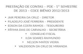 PRESTAÇÃO DE CONTAS – PDE - 1º SEMESTRE DE 2013 – CDCE BIÊNIO 2012/2013 JAIR PEREIRA DA CRUZ – DIRETOR FILADELFO JOSÉ FERREIRA – PRESIDENTE EDSON DA COSTA.