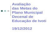 Avaliação das Metas do Plano Municipal Decenal de Educação de Ivoti 19/12/2012.