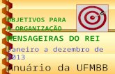 OBJETIVOS PARA A ORGANIZAÇÃO MENSAGEIRAS DO REI Janeiro a dezembro de 2013 Anuário da UFMBB.