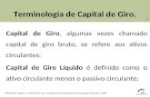Terminologia de Capital de Giro. Capital de Giro, algumas vezes chamado capital de giro bruto, se refere aos ativos circulantes; Capital de Giro Líquido.