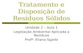 Tratamento e Disposição de Resíduos Sólidos Unidade 2 – Aula 1 Legislação Ambiental Aplicada a Resíduos Profª. Eliana Sgarbi.
