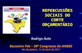 Rodrigo Ávila Encontro Pós – 30º Congresso do ANDES Rio de Janeiro, 15 de abril de 2011 REPERCUSSÕES SOCIAIS DO CORTE ORÇAMENTÁRIO.