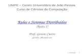 1: Introdução1 Redes e Sistemas Distribuídos (Redes I) Prof. Gerson Castro gersinho_@hotmail.com UNIPE – Centro Universitário de João Pessoa Curso de Ciências.