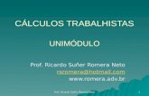 CÁLCULOS TRABALHISTAS UNIMÓDULO Prof. Ricardo Suñer Romera Neto rsromera@hotmail.com  Prof. Ricardo Suñer Romera Neto 1.
