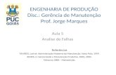 ENGENHARIA DE PRODUÇÃO Disc.: Gerência de Manutenção Prof. Jorge Marques Aula 5 Analise de Falhas Referências TAVARES, Lorival. Administração Moderna da.