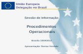União Europeia Delegação no Brasil Sessão de Informação Procedimentos Operacionais Brasília 10/04/2013 Apresentação: Denise Verdade.