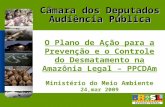 Câmara dos Deputados Audiência Pública O Plano de Ação para a Prevenção e o Controle do Desmatamento na Amazônia Legal – PPCDAm Ministério do Meio Ambiente.