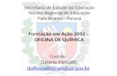 Formação em Ação 2012 - OFICINA DE QUÍMICA Secretaria de Estado da Educação Núcleo Regional de Educação Pato Branco - Paraná Contato: Daiane Fossatti daifossatti@seed.pr.gov.br.