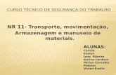 NR 11- Transporte, movimentação, Armazenagem e manuseio de materiais. ALUNAS: Camila Evelyn Iana Ribeiro Karina Cardoso Mírian Carvalho Paloma Vivian Evelin.