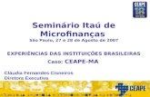 Centro de Apoio aos Pequenos Empreendimentos do Maranhão Seminário Itaú de Microfinanças São Paulo, 27 e 28 de Agosto de 2007 EXPERIÊNCIAS DAS INSTITUIÇÕES.