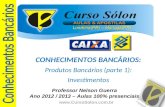 Www.CursoSolon.com.br Professor Nelson Guerra Ano 2012 / 2013 – Aulas 100% presenciais CONHECIMENTOS BANCÁRIOS: Produtos Bancários (parte 1): Investimentos.