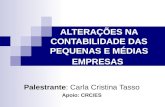 ALTERAÇÕES NA CONTABILIDADE DAS PEQUENAS E MÉDIAS EMPRESAS Palestrante: Carla Cristina Tasso Apoio: CRC/ES.