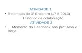 ATIVIDADE 1 Retomada do 3º Encontro (17-5-2013) Histórico de colaboração ATIVIDADE 2 Momento do Feedback aos prof.Alba e Borja.