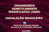 ORGANISMOS GENETICAMENTE MODIFICADOS (OGM) LEGISLAÇÃO BRASILEIRA Maria José Amstalden Sampaio Secretaria de Propriedade Intelectual maio,2002.
