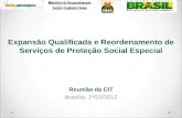 Expansão Qualificada e Reordenamento de Serviços de Proteção Social Especial Reunião da CIT Brasília, 1º/03/2012.