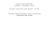 Até a I Guerra Mundial Indústria = Européia > EUA Europa = Séc.XVIII, mas 1914-8 = I G.Md. Durante I Guerra Mundial: EUA > Ind.Europa American way of life.