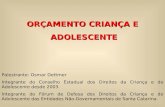 ORÇAMENTO CRIANÇA E ADOLESCENTE ADOLESCENTE Palestrante: Osmar Dettmer Integrante do Conselho Estadual dos Direitos da Criança e do Adolescente desde 2003.