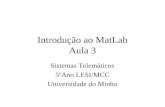 Introdução ao MatLab Aula 3 Sistemas Telemáticos 5ºAno LESI/MCC Universidade do Minho.