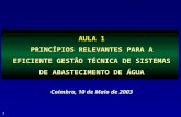 1 AULA 1 PRINCÍPIOS RELEVANTES PARA A EFICIENTE GESTÃO TÉCNICA DE SISTEMAS DE ABASTECIMENTO DE ÁGUA Coimbra, 10 de Maio de 2003.